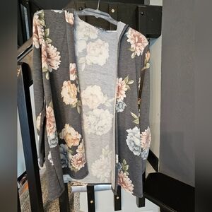 Moa Moa grey floral hooded cardigan size Medium